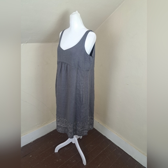 Eileen Fisher Organic Linen Gray Sequin Tank Dress Size 10 - Picture 8 of 15